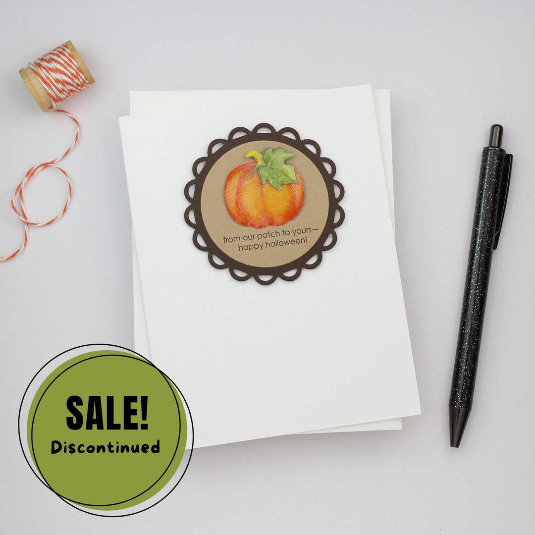 Pumpkin Fall Greeting Card | Handmade Halloween Notecard | Pumpkin patch themed | White base with envelope | Scallop embellishment