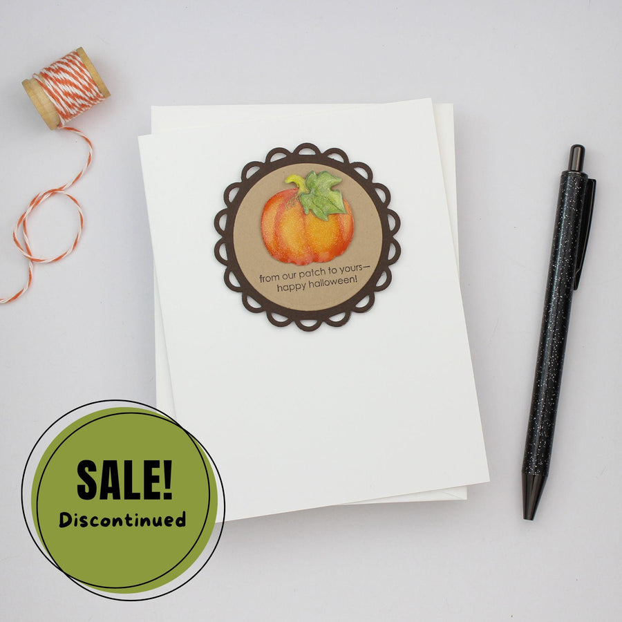 Pumpkin Fall Greeting Card | Handmade Halloween Notecard | Pumpkin patch themed | White base with envelope | Scallop embellishment