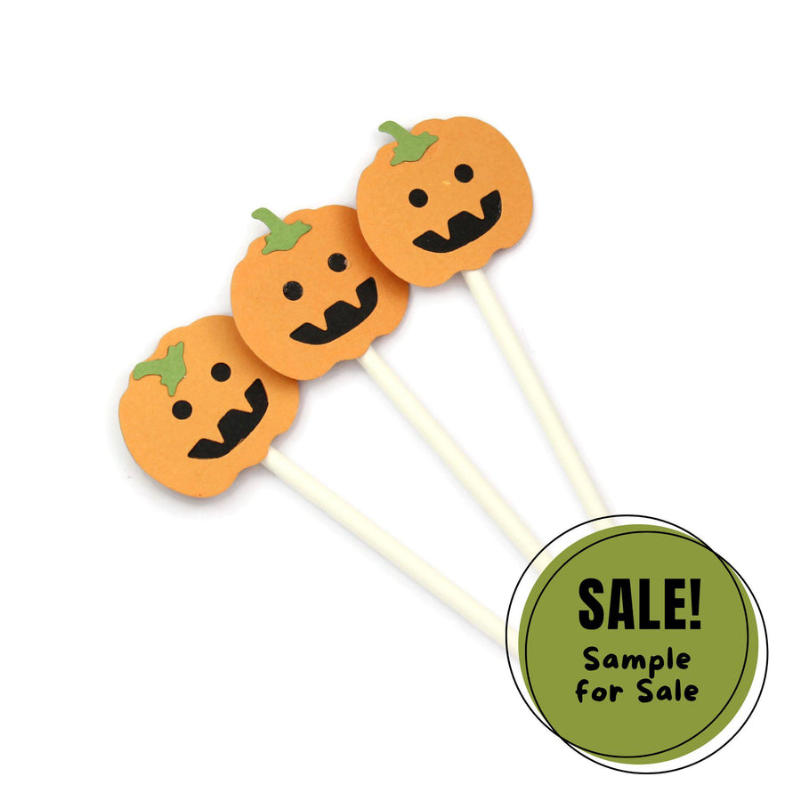 Pumpkin Cupcake Toppers - 12 Pack on Lollipop Sticks - Sample Sale Discount