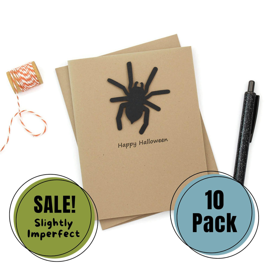 Spider Halloween Cards Pack of 10 | Handmade Black Spider Notecards | Kraft Brown with Envelopes Greeting Cards | Limited Quantity Discount