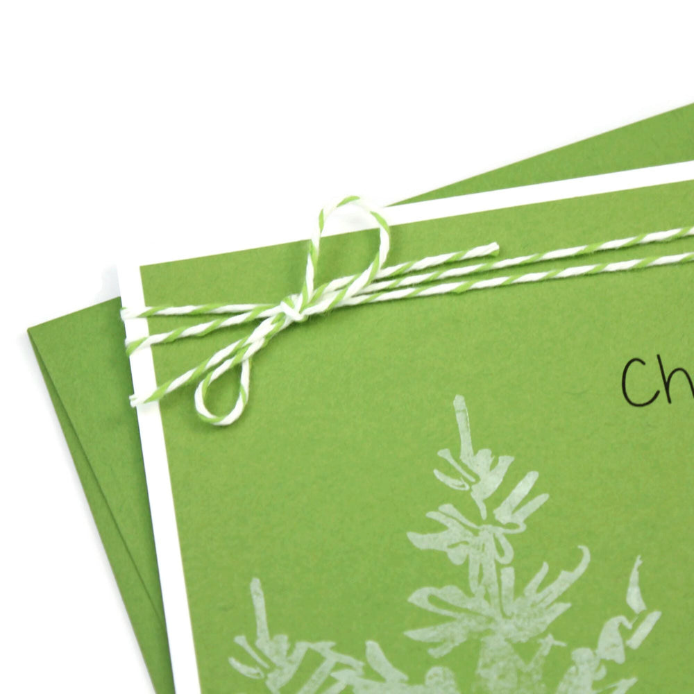 White Tree Christmas Cards Pack of 10 | Green Handmade Holiday Notecards