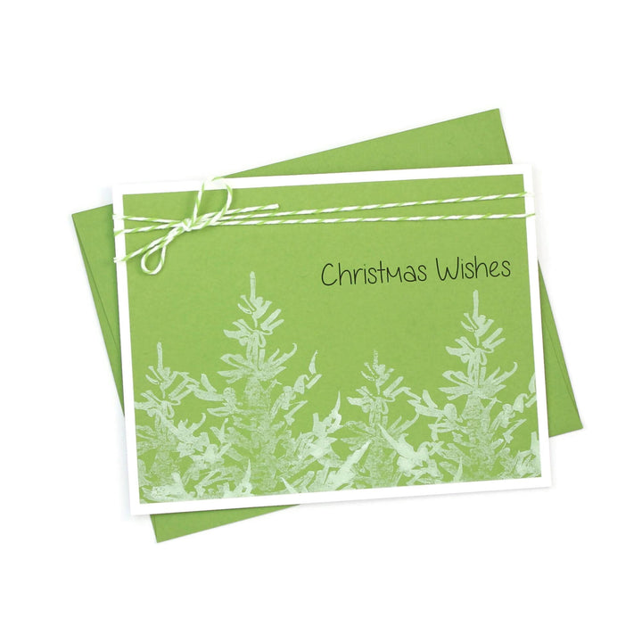 White Tree Christmas Cards Pack of 10 | Green Handmade Holiday Notecards