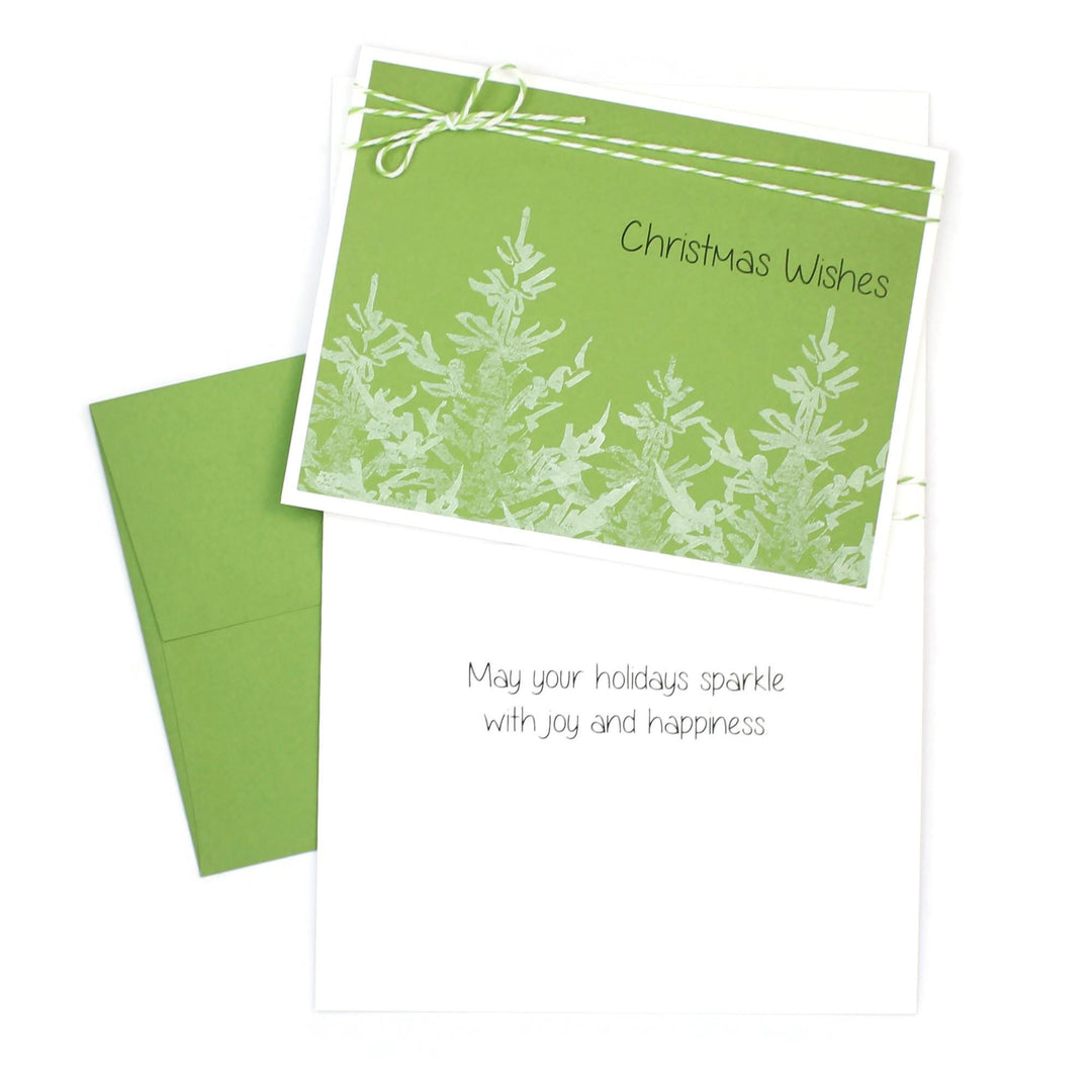 White Tree Christmas Cards Pack of 10 | Green Handmade Holiday Notecards