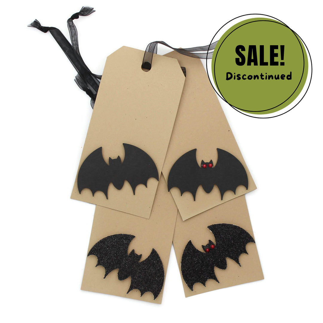 Bat Halloween Tags Pack of 6 | Handmade Holiday Tag Set | Kraft Brown paper black bat red eyes | Sheer Ribbon | Halloween decor
