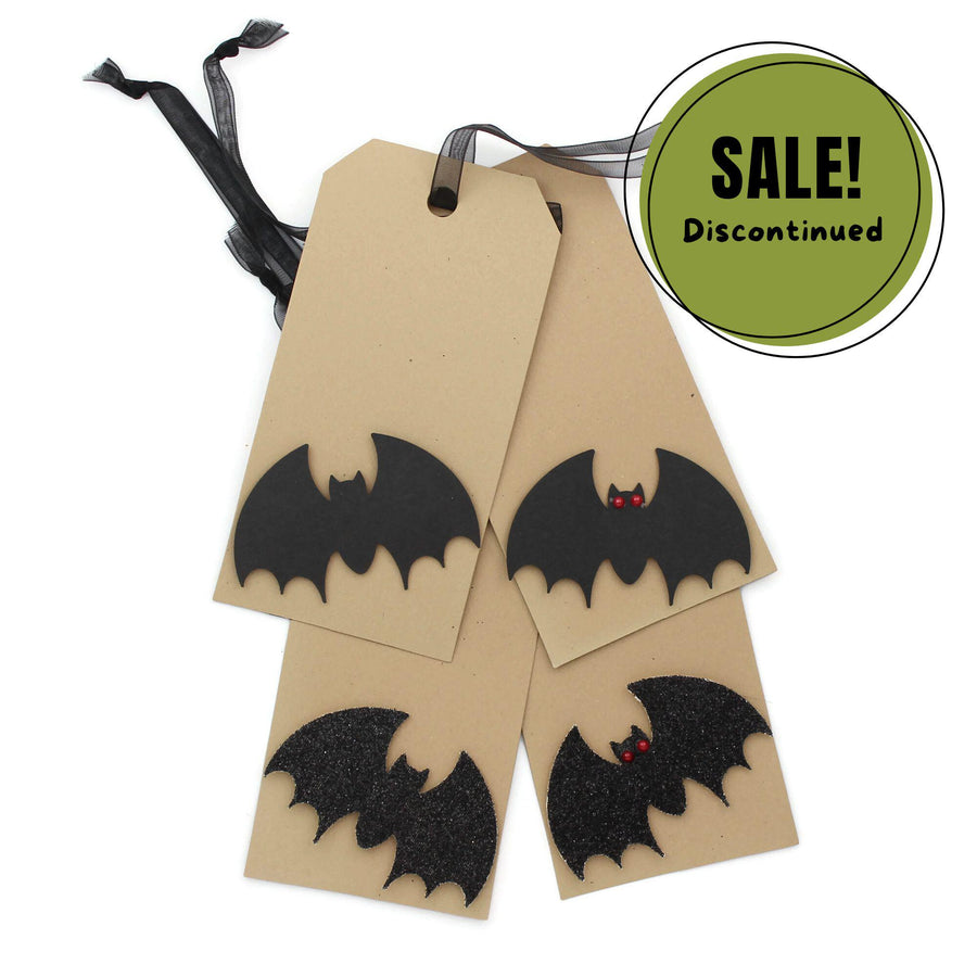Bat Halloween Tags Pack of 6 | Handmade Holiday Tag Set | Kraft Brown paper black bat red eyes | Sheer Ribbon | Halloween decor