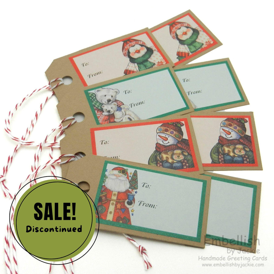 Christmas Tags - Handmade - Set of 8 - Red and White Bakers Twine