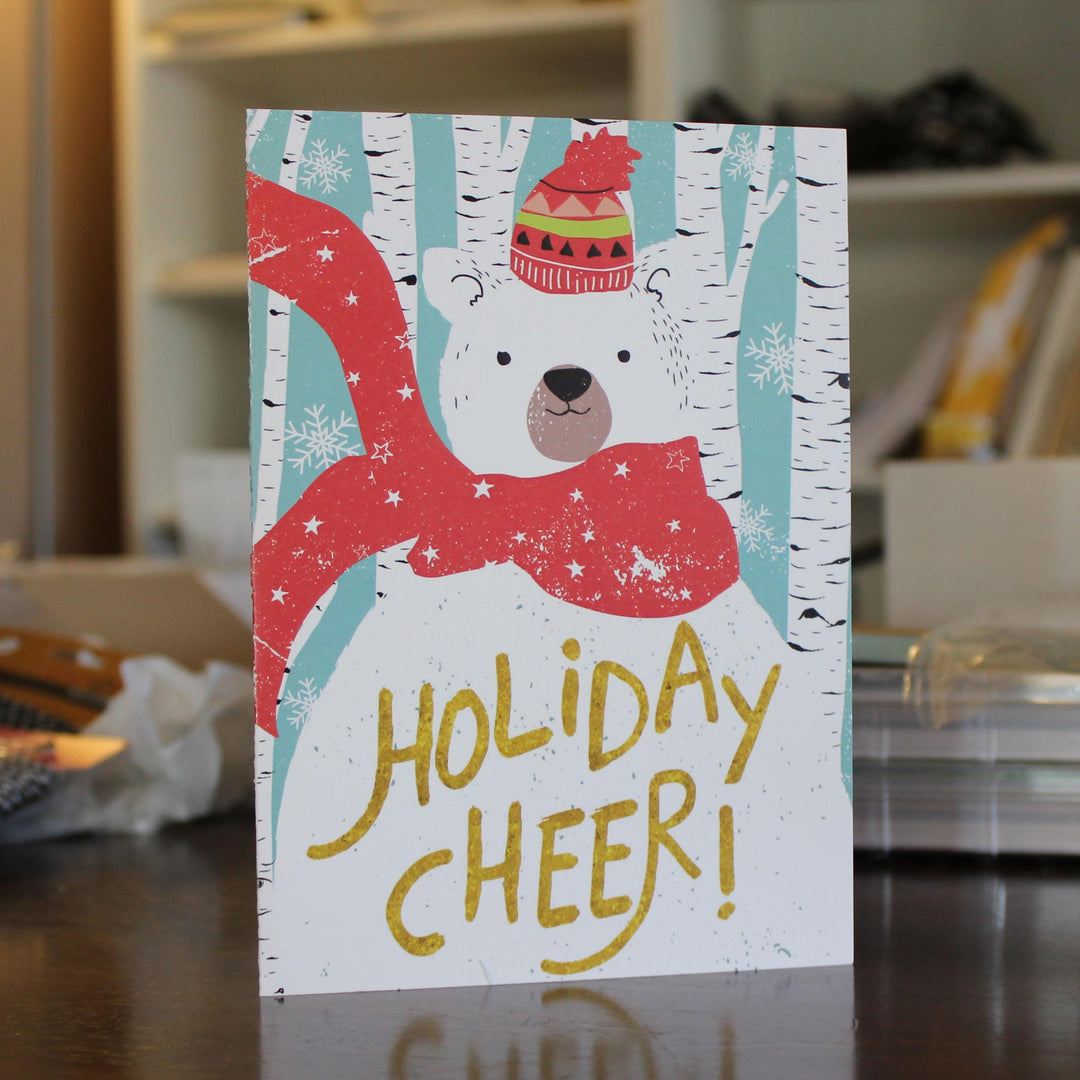 Cute Polar Bear Holiday Cheer Christmas Greeting Cards Pack of 10 with Envelopes