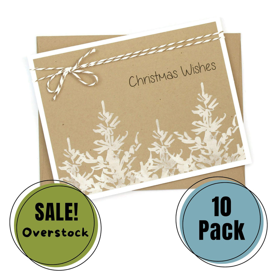 White Tree Christmas Cards | Green or Brown | Pack of 10 | Handmade Holiday Notecards | Stamped Trees Bakers Twine | Christmas Wishes