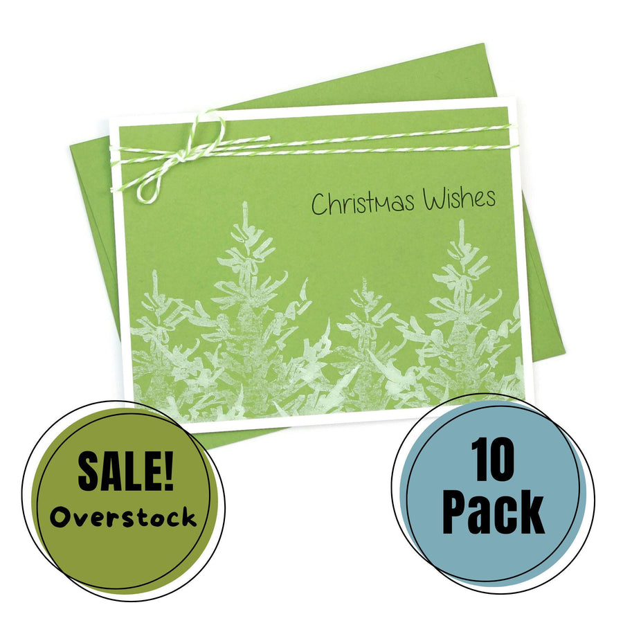 White Tree Christmas Cards Pack of 10 | Green Handmade Holiday Notecards