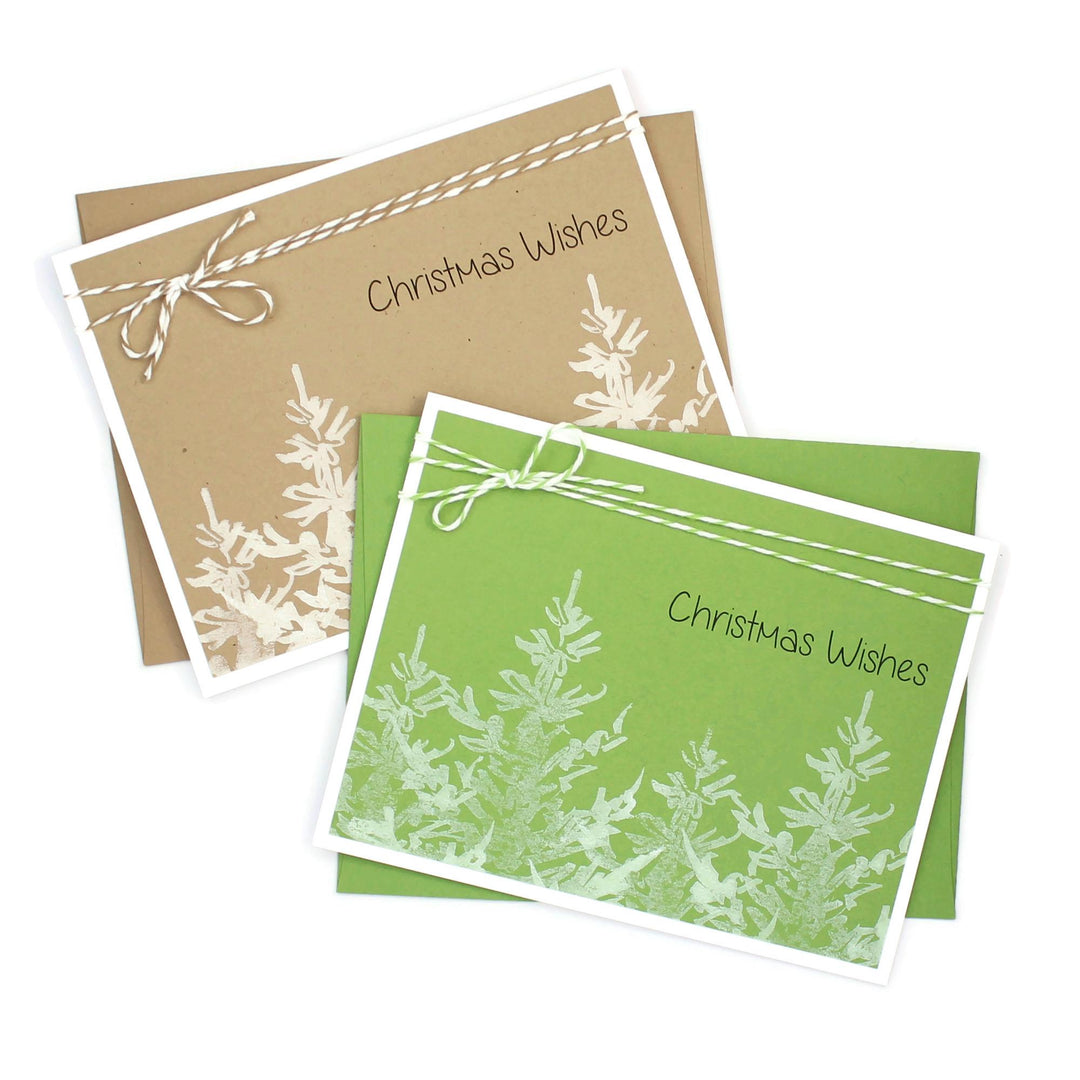 White Tree Christmas Cards Pack of 10 | Green Handmade Holiday Notecards
