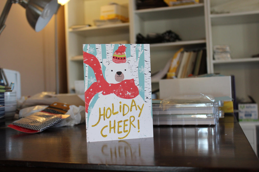 Cute Polar Bear Holiday Cheer Christmas Greeting Cards Pack of 10 with Envelopes