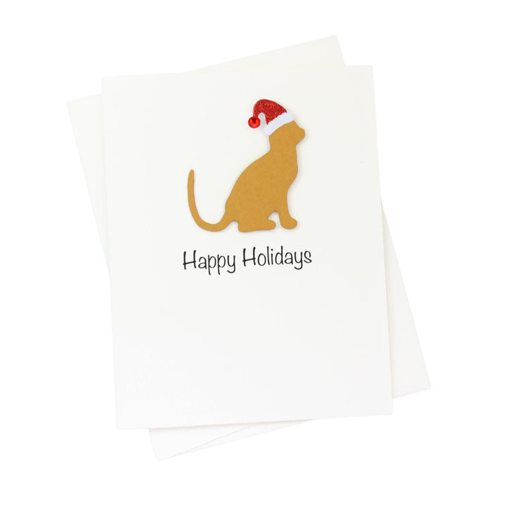 Handmade Orange Cat Christmas Cards: Sparkly Santa Hat Holiday Notecard Set