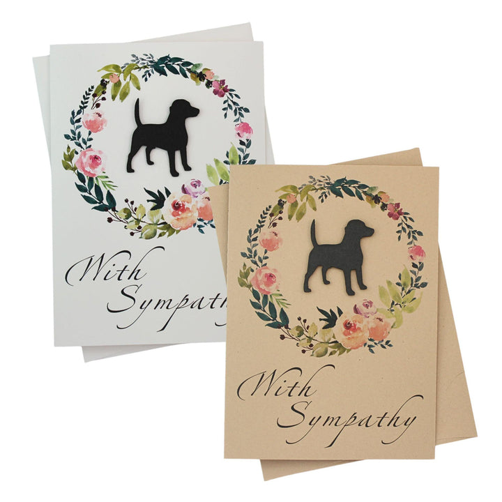 Black Beagle Sympathy Card: Floral Wreath, Handmade Pet Condolences