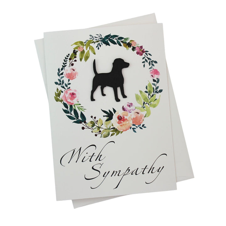 Black Beagle Sympathy Card: Floral Wreath, Handmade Pet Condolences