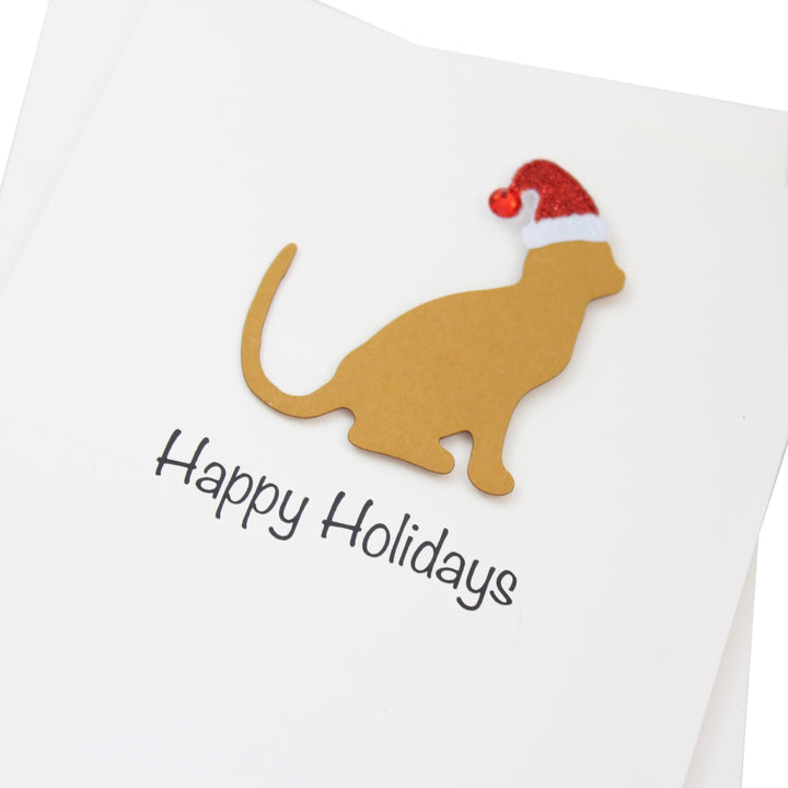 Handmade Orange Cat Christmas Cards: Sparkly Santa Hat Holiday Notecard Set