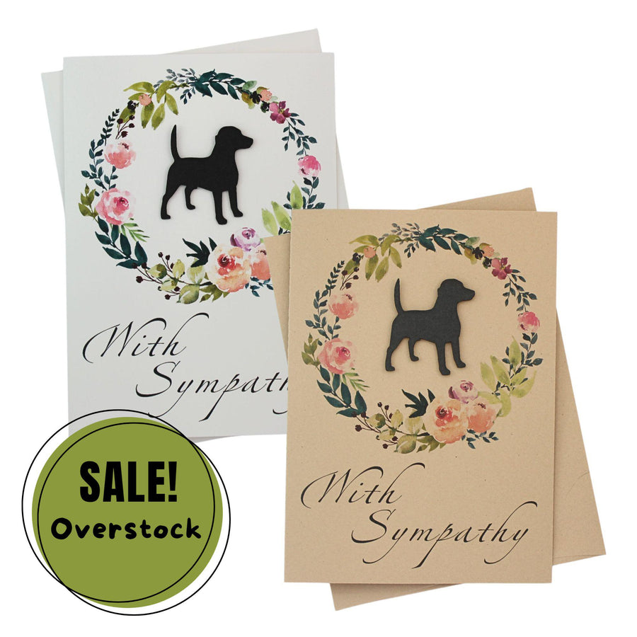 Black Beagle Sympathy Card: Floral Wreath, Handmade Pet Condolences