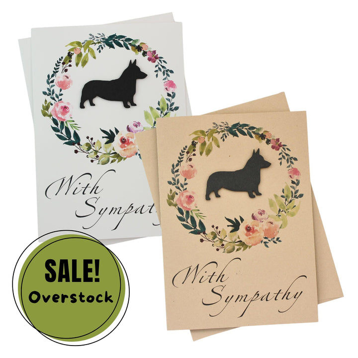 Black Pembroke Welsh Corgi Sympathy Card: Floral Wreath, Handmade Pet Condolences