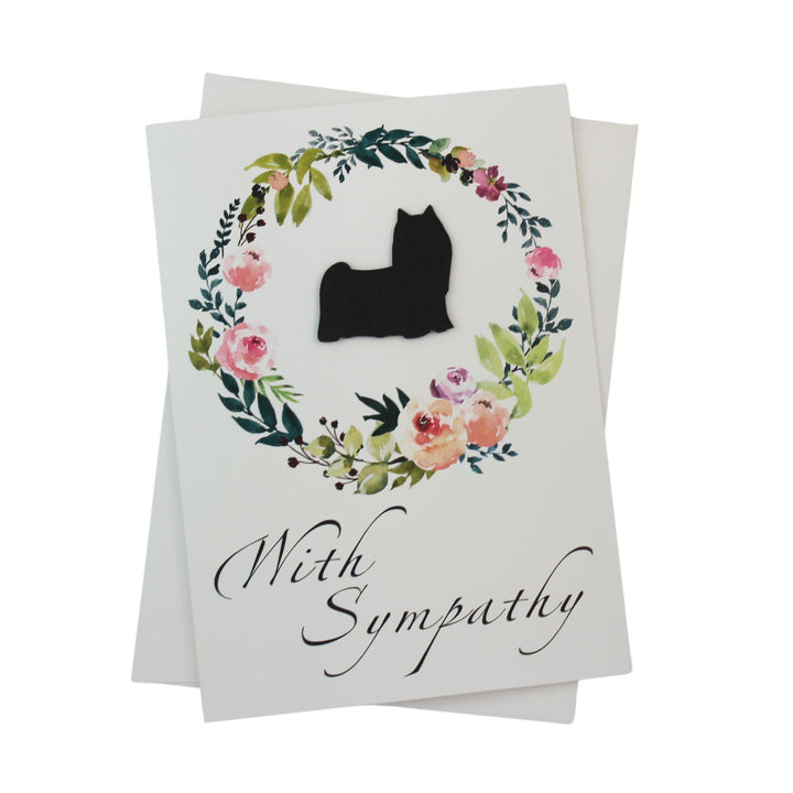 Black Yorkshire Terrier Sympathy Card: Floral Wreath, Handmade Pet Condolences