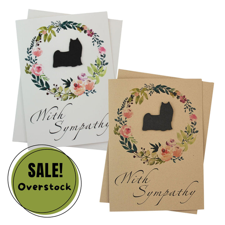 Black Yorkshire Terrier Sympathy Card: Floral Wreath, Handmade Pet Condolences