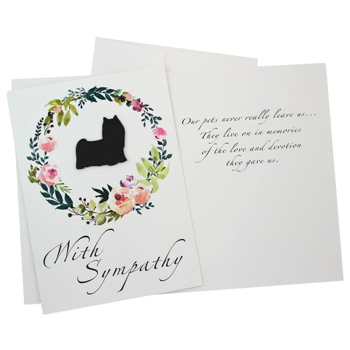 Black Yorkshire Terrier Sympathy Card: Floral Wreath, Handmade Pet Condolences