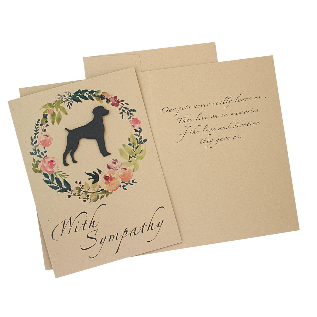 Black German Shorthaired Pointer Sympathy Card: Floral Wreath, Handmade Pet Condolences