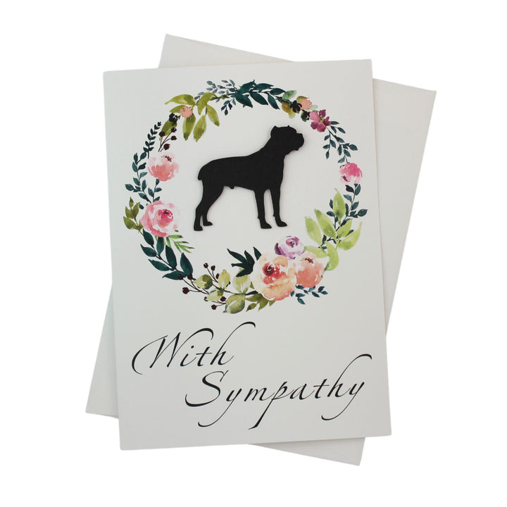 Cane Corso Black Dog Sympathy Card: Floral Wreath, Handmade Pet Condolences