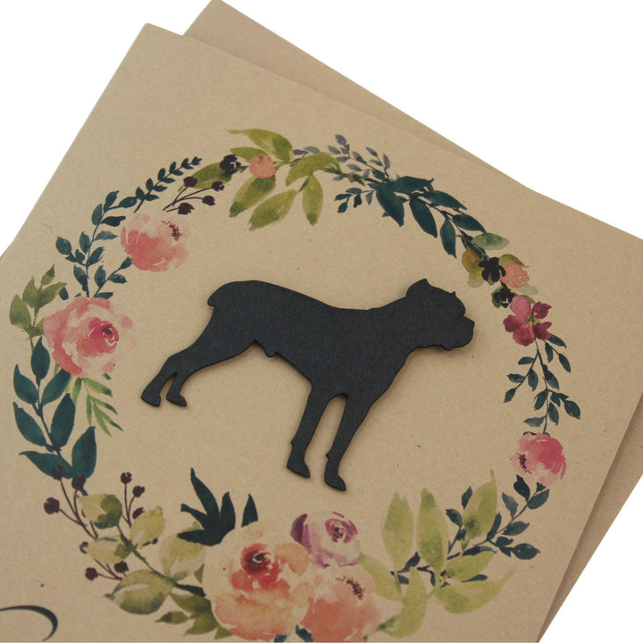 Cane Corso Black Dog Sympathy Card: Floral Wreath, Handmade Pet Condolences
