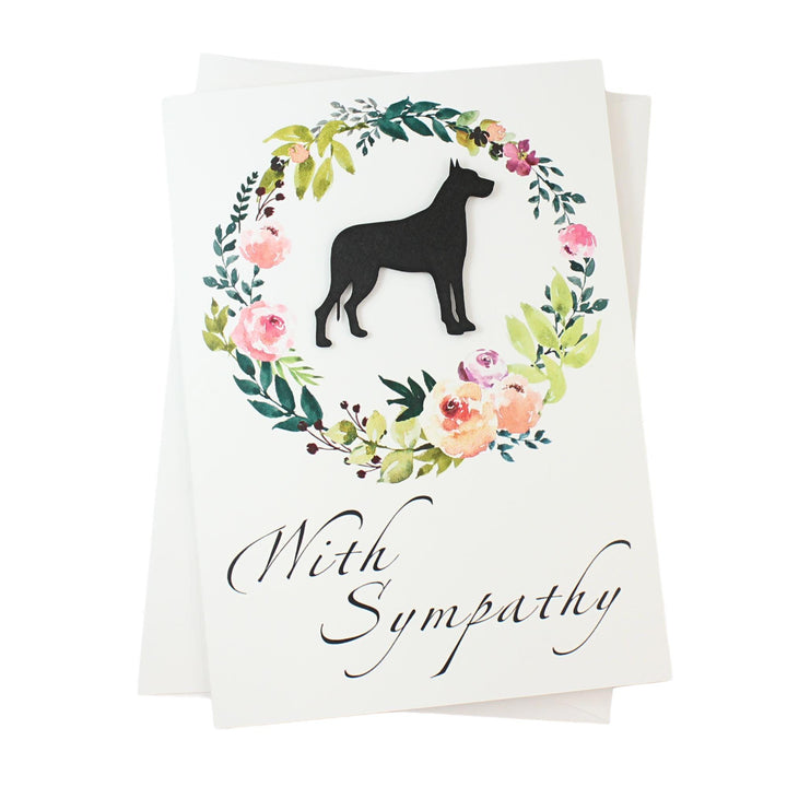Great Dane Black Dog Sympathy Card: Floral Wreath, Handmade Pet Condolences
