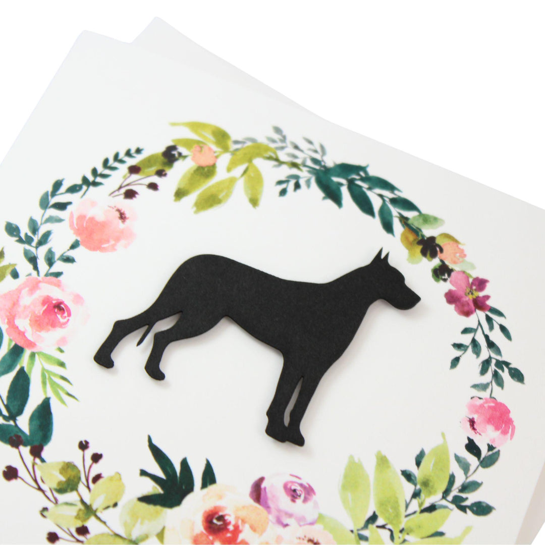 Great Dane Black Dog Sympathy Card: Floral Wreath, Handmade Pet Condolences