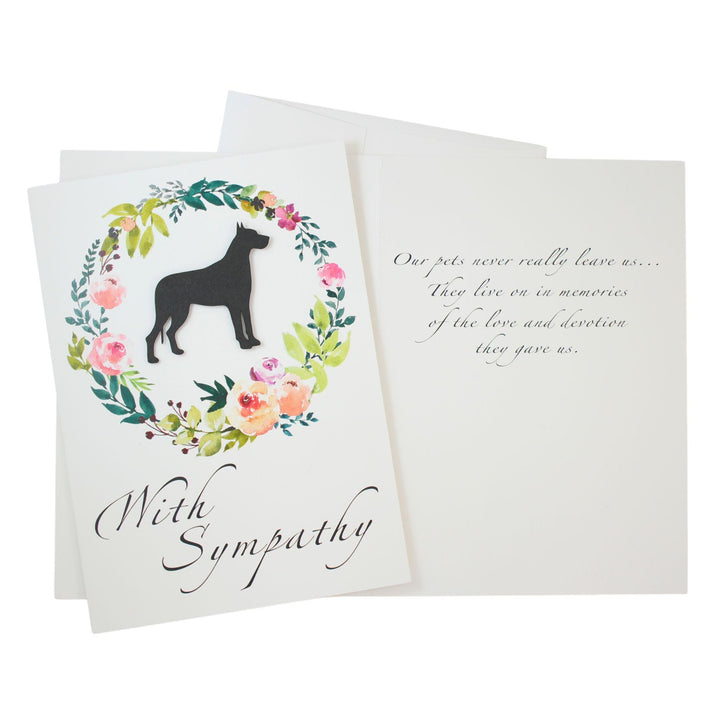 Great Dane Black Dog Sympathy Card: Floral Wreath, Handmade Pet Condolences