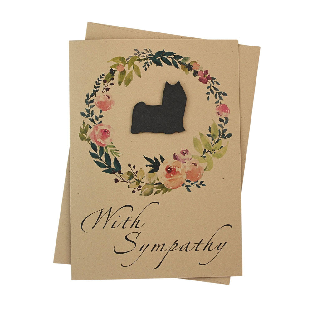 Black Yorkshire Terrier Sympathy Card: Floral Wreath, Handmade Pet Condolences