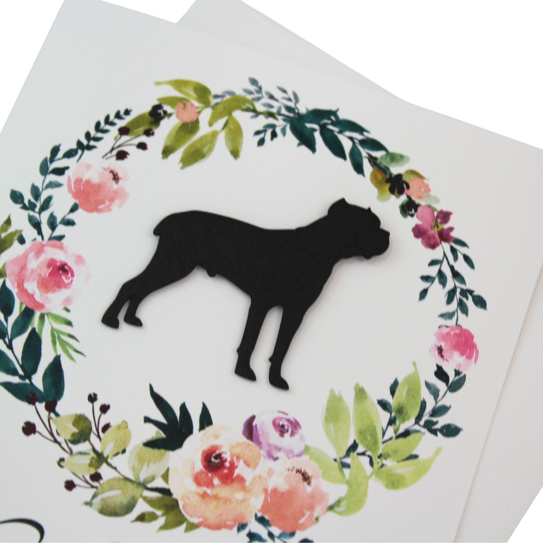 Cane Corso Black Dog Sympathy Card: Floral Wreath, Handmade Pet Condolences