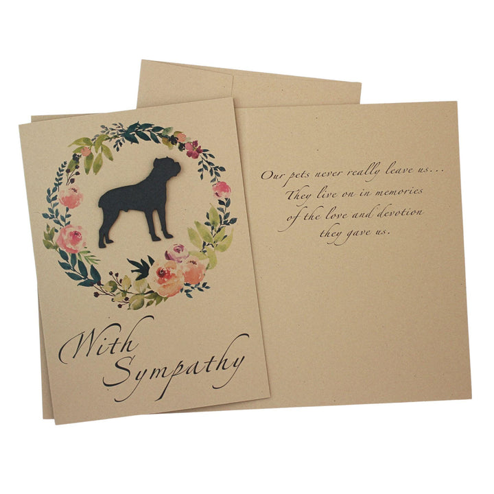 Cane Corso Black Dog Sympathy Card: Floral Wreath, Handmade Pet Condolences