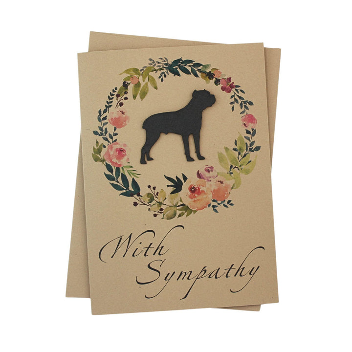 Cane Corso Black Dog Sympathy Card: Floral Wreath, Handmade Pet Condolences