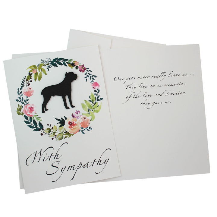 Cane Corso Black Dog Sympathy Card: Floral Wreath, Handmade Pet Condolences