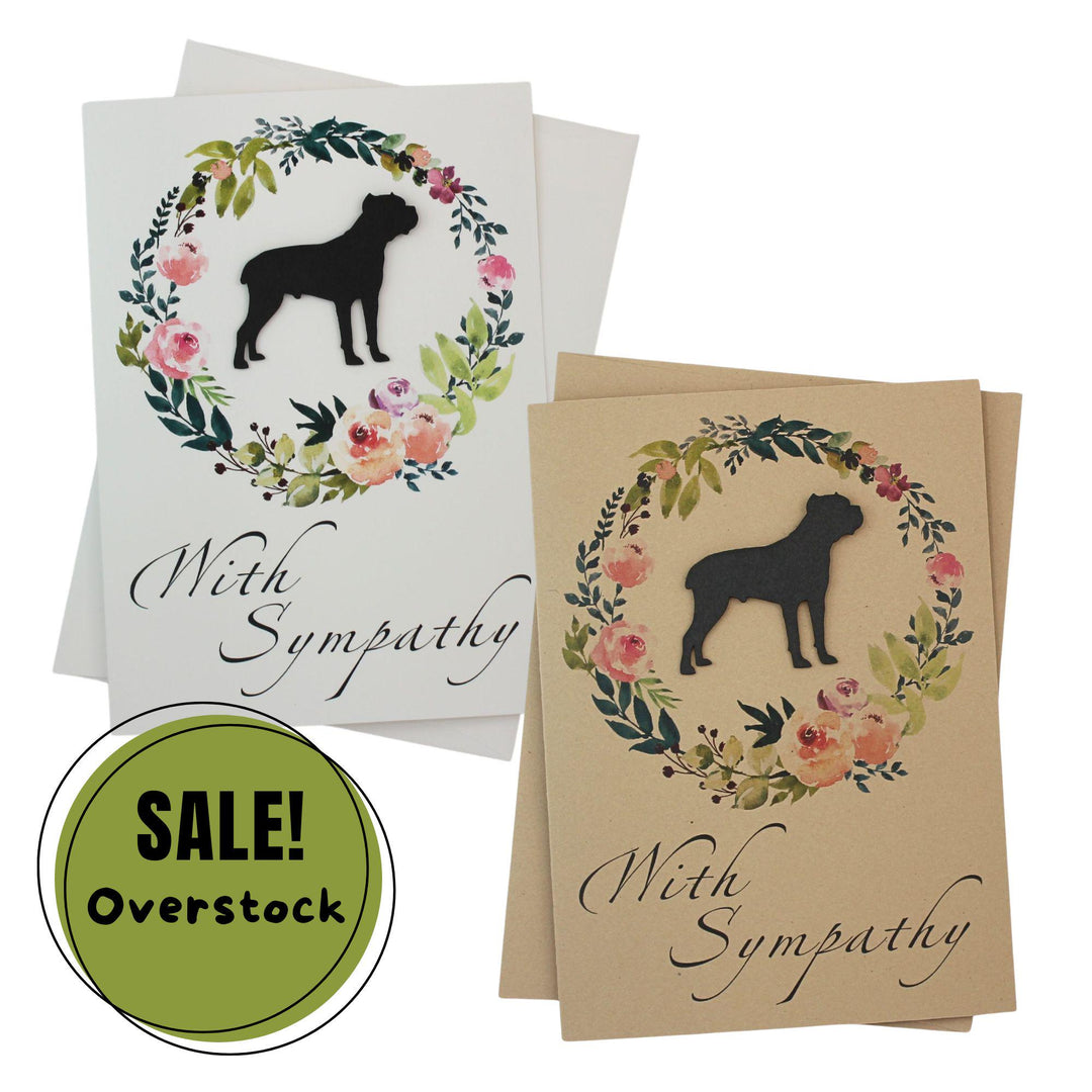 Cane Corso Black Dog Sympathy Card: Floral Wreath, Handmade Pet Condolences