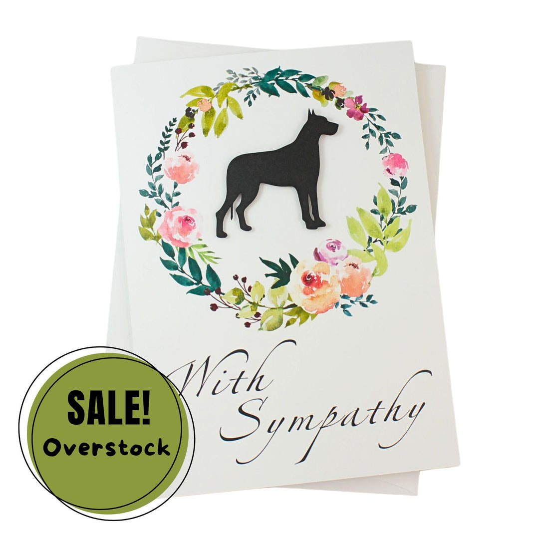 Great Dane Black Dog Sympathy Card: Floral Wreath, Handmade Pet Condolences