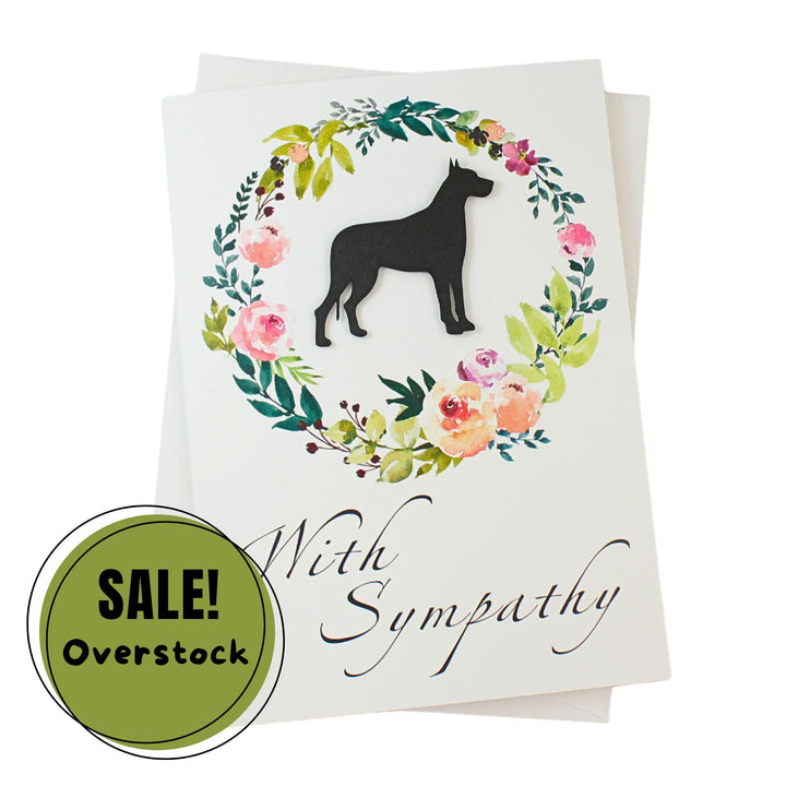 Great Dane Black Dog Sympathy Card: Floral Wreath, Handmade Pet Condolences