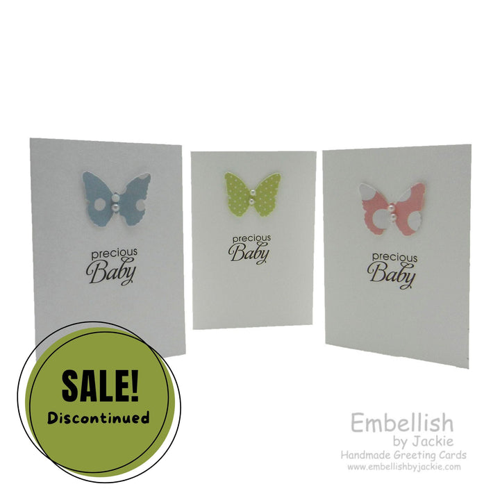 Baby Gift Cards - Pack of 3 with Envelopes - Polka Dot Butterfly with Gems - Pink Blue Green - Precious Baby Mini Gift Cards Gift Tag