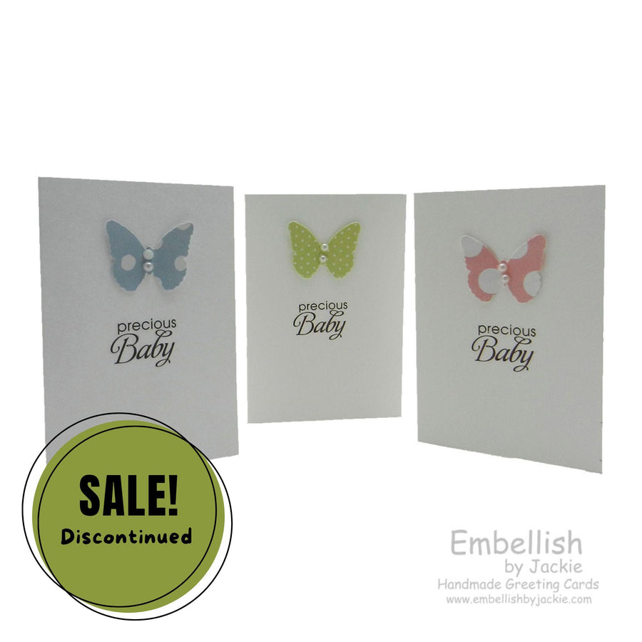 Baby Gift Cards - Pack of 3 with Envelopes - Polka Dot Butterfly with Gems - Pink Blue Green - Precious Baby Mini Gift Cards Gift Tag