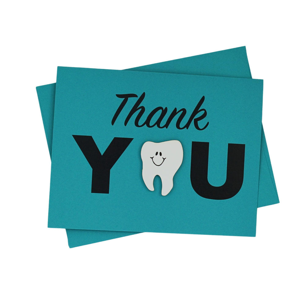Handmade Tooth Thank You Card for Dentist or Hygienist Single Teal
