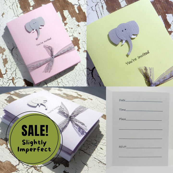 Baby Shower Invitations - Gray Elephant - Handmade - 10 Pack