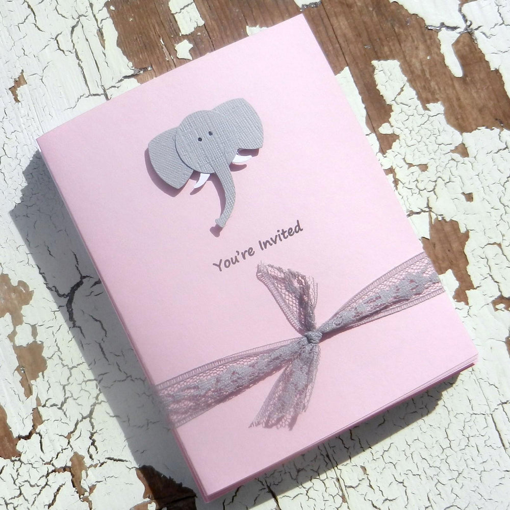 Baby Shower Invitations - Gray Elephant - Handmade - 10 Pack