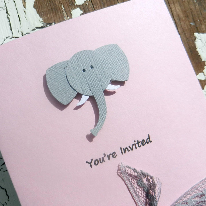 Baby Shower Invitations - Gray Elephant - Handmade - 10 Pack