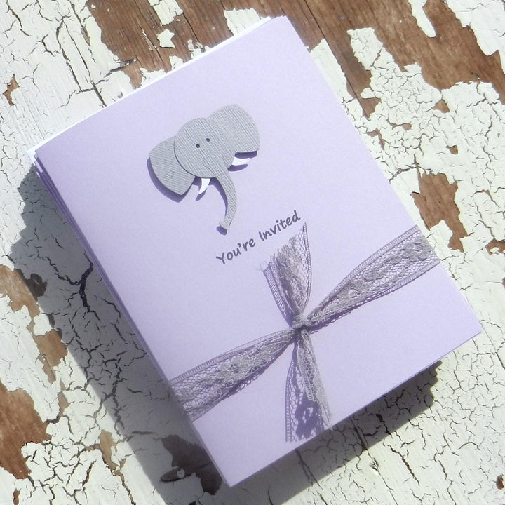 Baby Shower Invitations - Gray Elephant - Handmade - 10 Pack