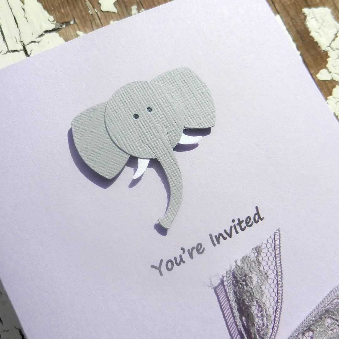 Baby Shower Invitations - Gray Elephant - Handmade - 10 Pack