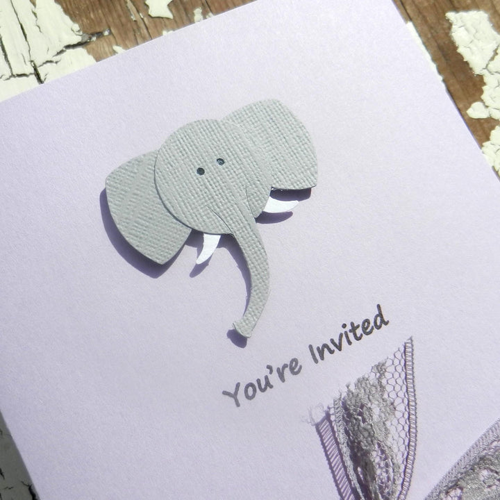Baby Shower Invitations - Gray Elephant - Handmade - 10 Pack