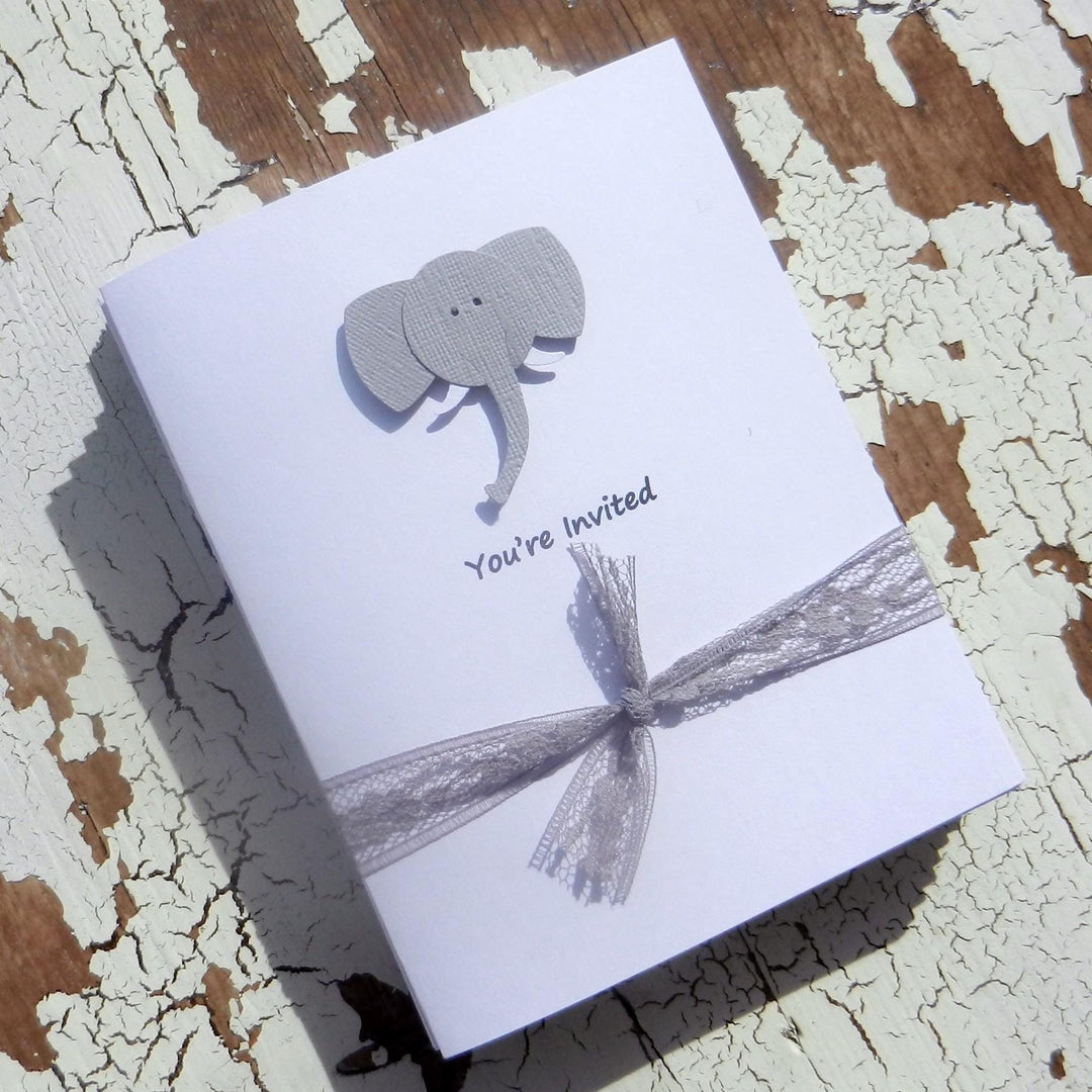 Baby Shower Invitations - Gray Elephant - Handmade - 10 Pack