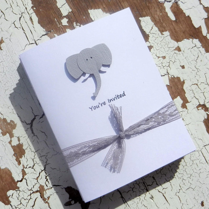 Baby Shower Invitations - Gray Elephant - Handmade - 10 Pack
