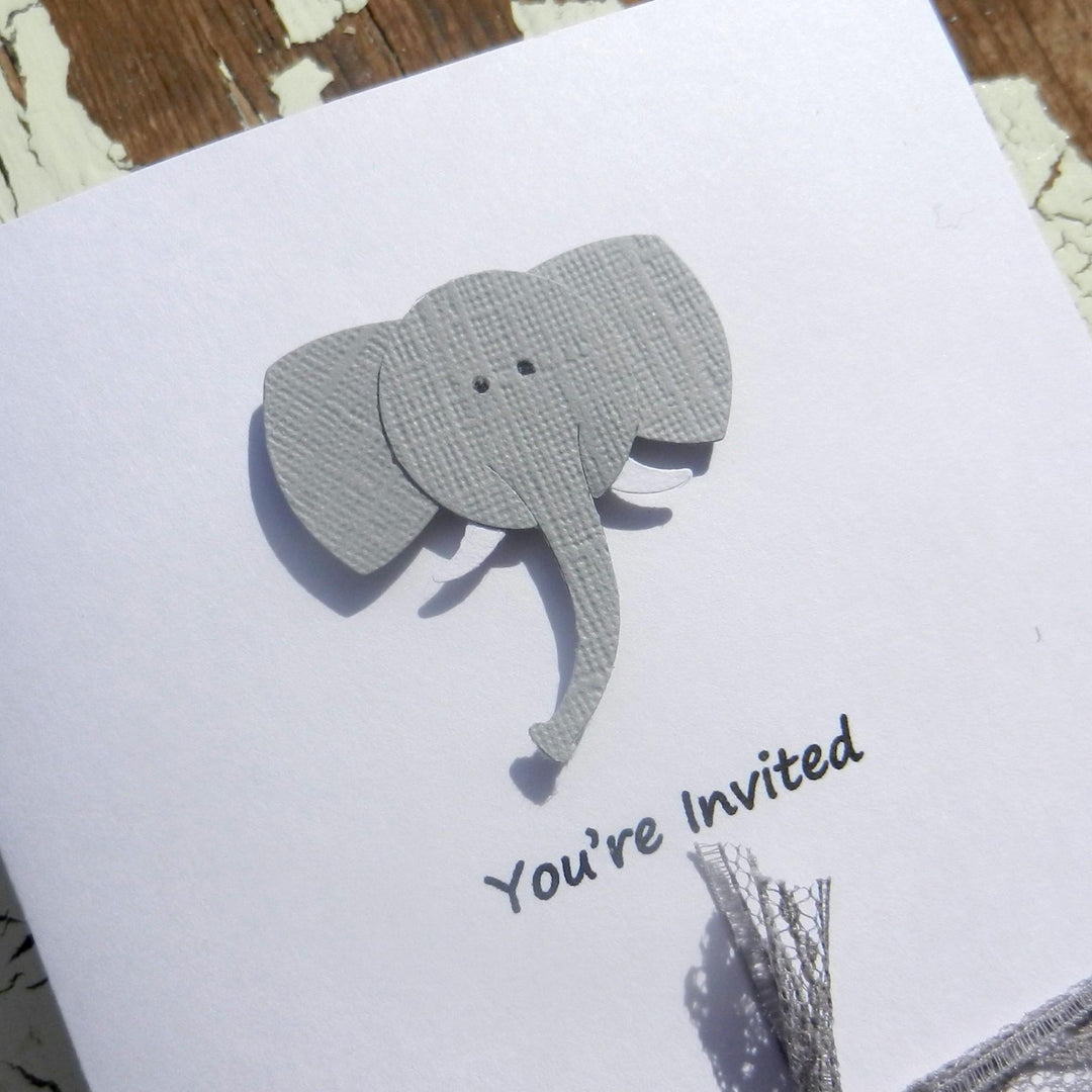 Baby Shower Invitations - Gray Elephant - Handmade - 10 Pack